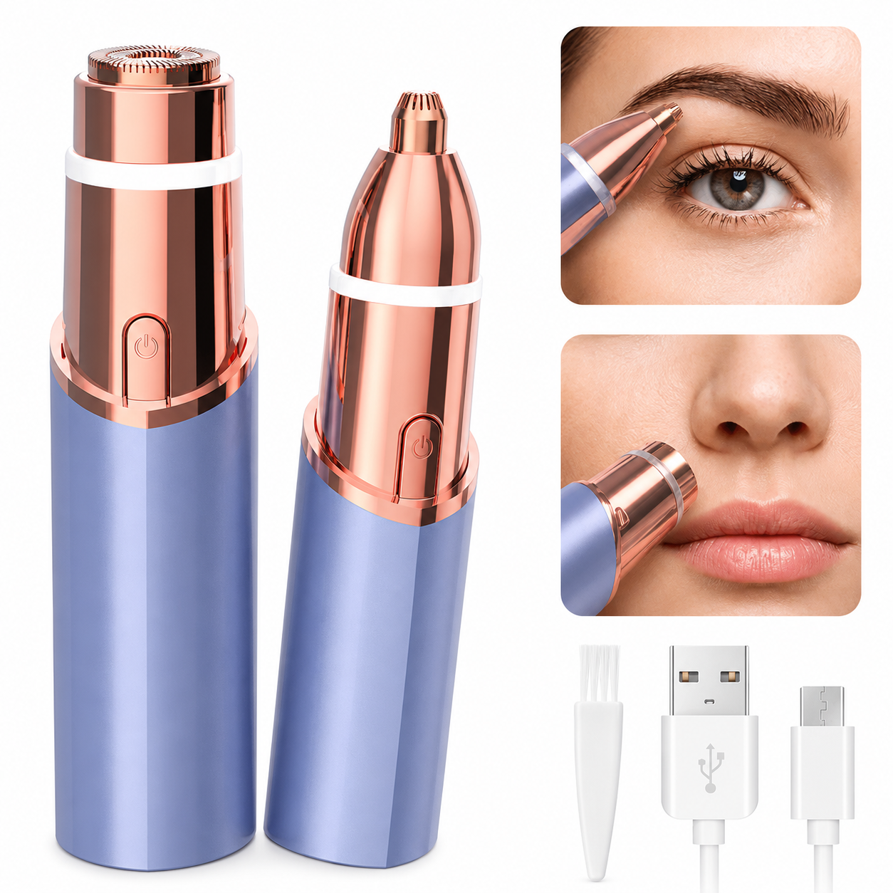 🔥LAST DAY 49% OFF🔥💆‍♀️ 2 in 1 Facial & Eyebrow Hair Trimmer, Painless Electric Shaver for Women