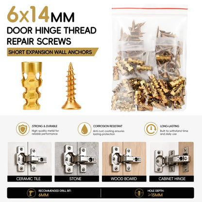 🔥Limited Time 49% OFF⚡🔩6×14mm Hinge Thread Repair Screws | Stripped Hole Expansion Anchors
