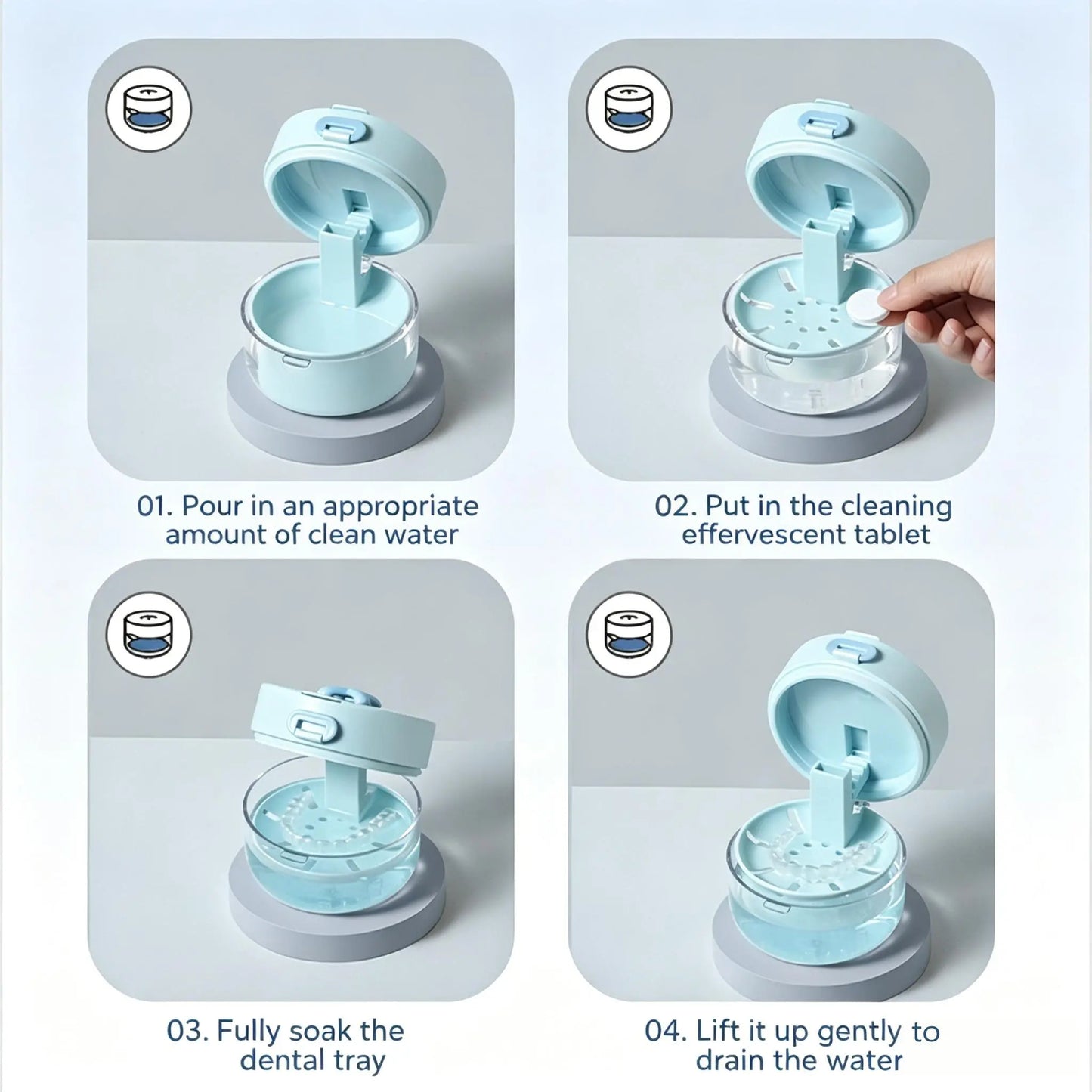 🔥Limited Time 50% OFF🔥 3-in-1 Denture Cleaning Box with Lift Drain Tray & Mirror, Leakproof Portable Travel Denture Cleaning Case🦷