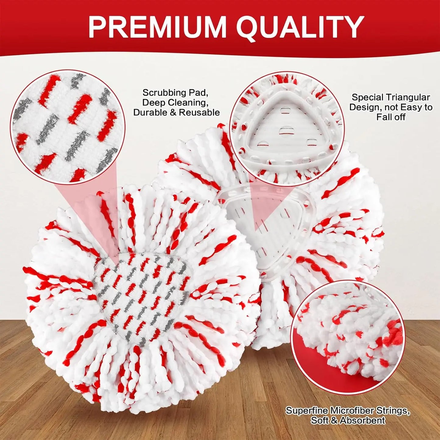 3 Pack Upgraded Spin Mop Replacement Heads with Built-in Scrub Pads 🧹 | 40% Boost Cleaning Power