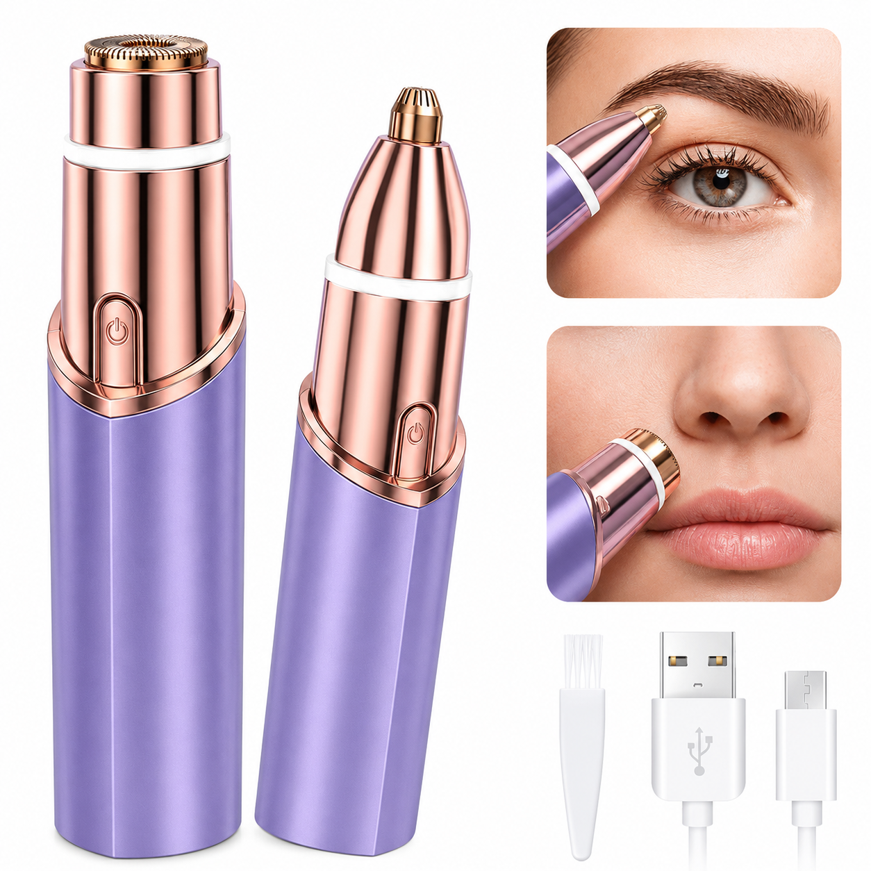 🔥LAST DAY 49% OFF🔥💆‍♀️ 2 in 1 Facial & Eyebrow Hair Trimmer, Painless Electric Shaver for Women