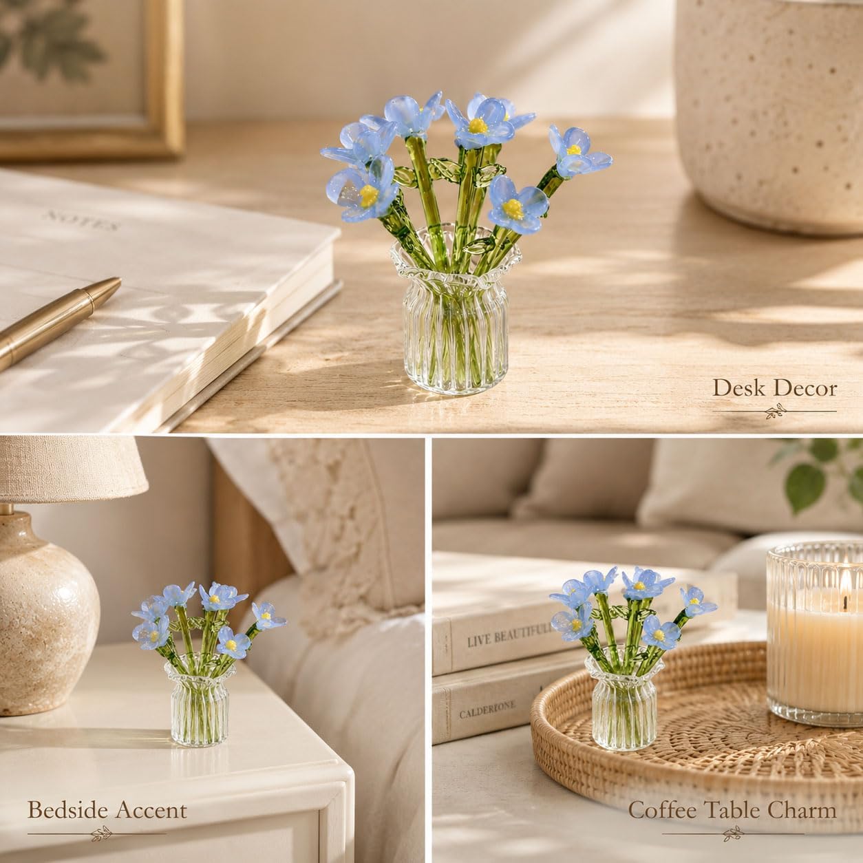 🏺 Handcrafted Mini Glass Flower Set | 7 Flowers & 1 Vase🌷 DIY Eternal Floral Desktop Ornament