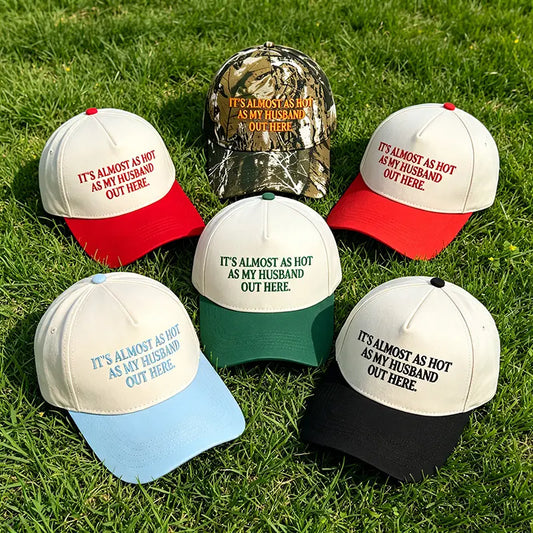 🤣🧢Funny "Almost As Hot As My Husband" Embroidered Hat | Retro Aesthetic Two-Tone Snapback Cap for Women | Trendy Camo & Graphic Summer Statement Baseball Cap