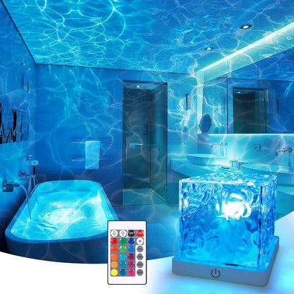 💕49% OFF🔥 Crystal Water Ripple Projector Lamp ✨🌊16-Color Ocean Wave Night Light