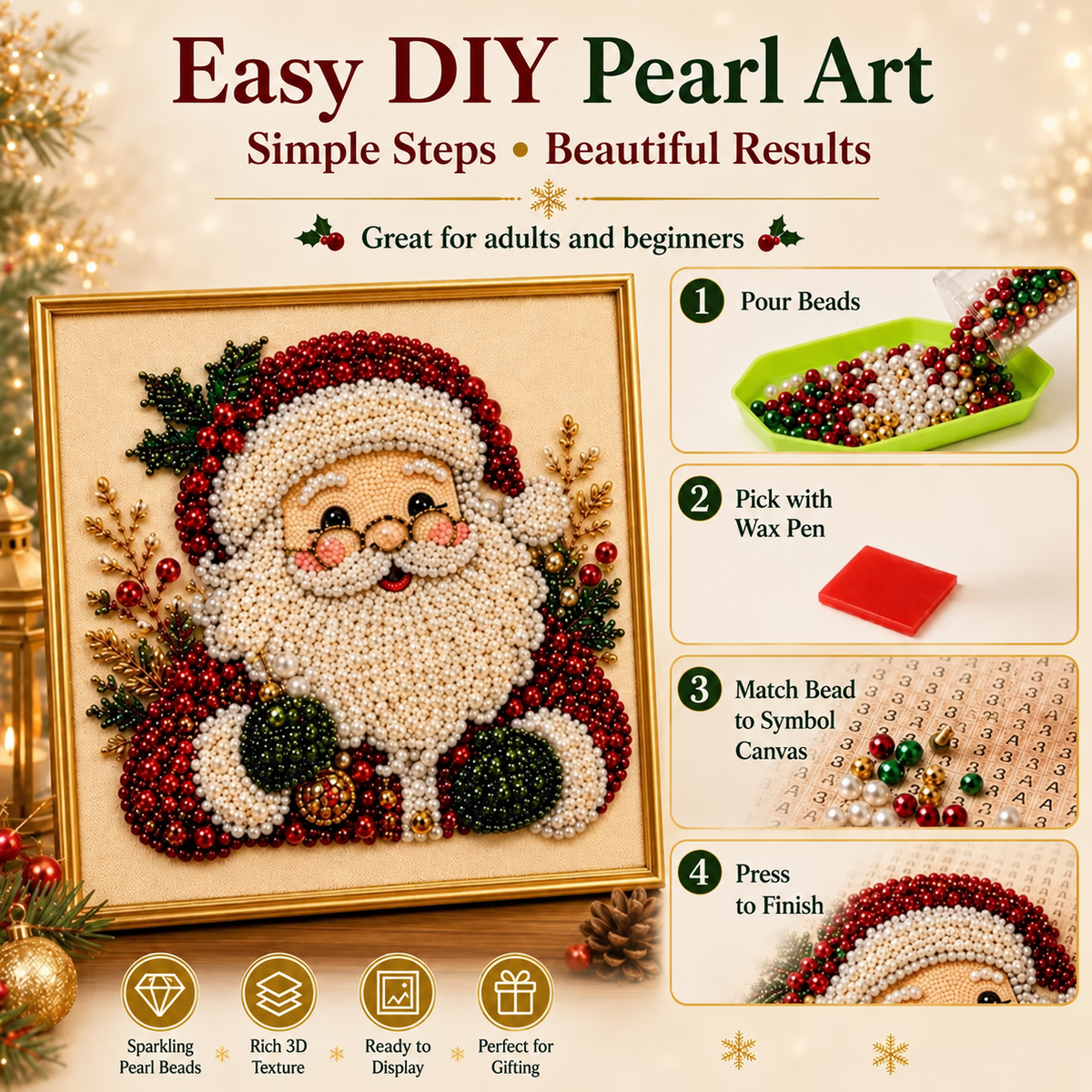 🔥 Limited-Time 49% OFF 🎅Christmas Diamond Art Kit 💎 3D Pearl Bead Painting for Holiday Décor & Gifts