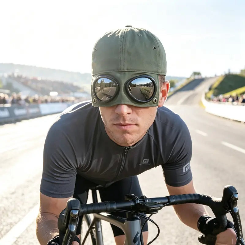 🔥LAST DAY 49% OFF🔥🧢Vintage Pilot Baseball Cap with Flip‑Up Goggles, 🛩️Sun Protection Fitted Hat for Men