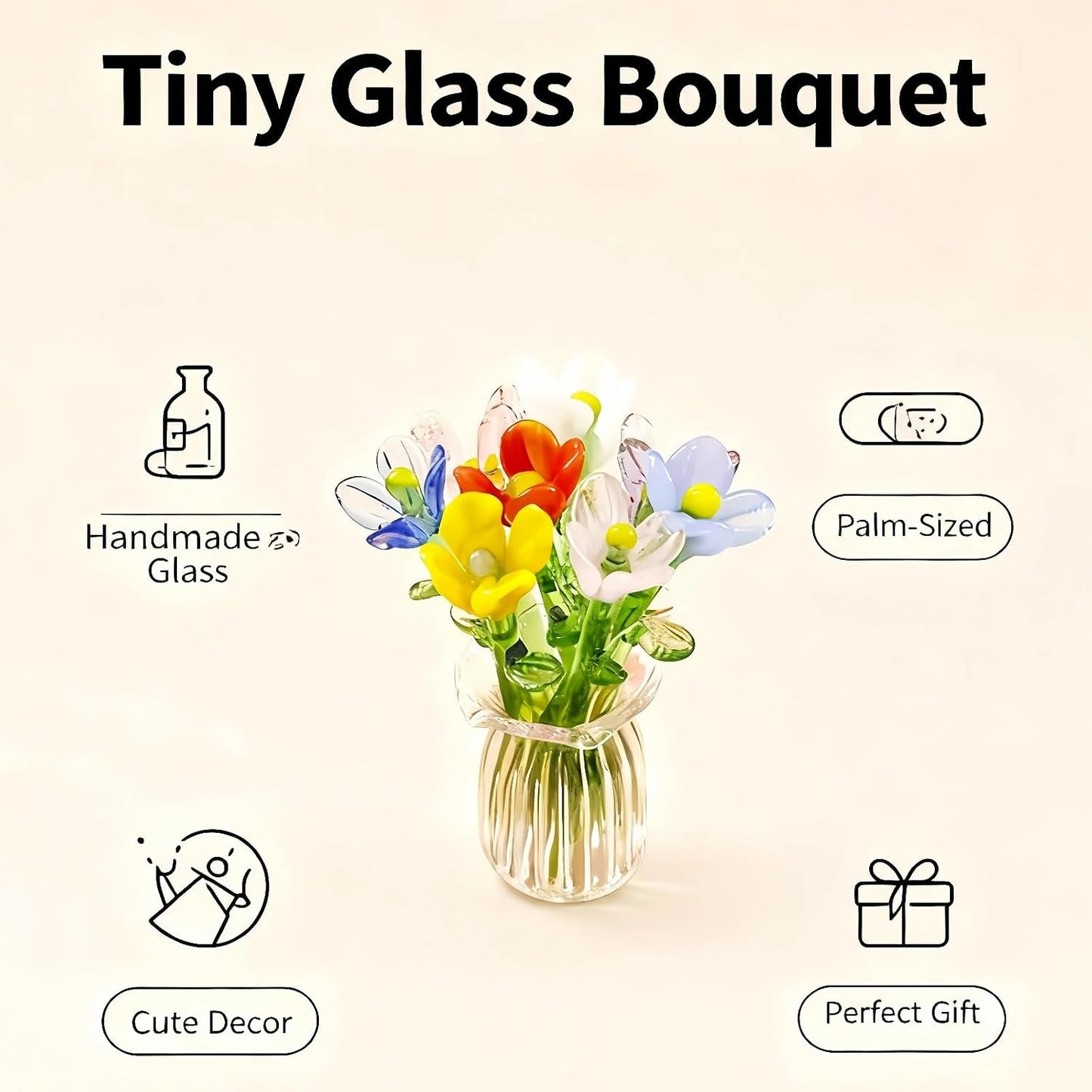 🏺 Handcrafted Mini Glass Flower Set | 7 Flowers & 1 Vase🌷 DIY Eternal Floral Desktop Ornament