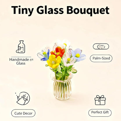 🏺 Handcrafted Mini Glass Flower Set | 7 Flowers & 1 Vase🌷 DIY Eternal Floral Desktop Ornament