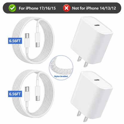 🔥LAST DAY 49% OFF🔥🔌 2-Pack 20W USB-C PD Fast Charger Set ⚡ 6.56 FT Long Charging Cable
