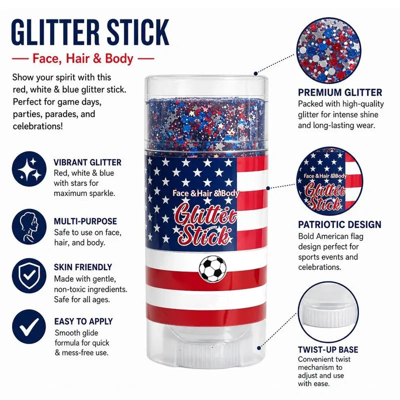 3-in-1 Patriotic Glow😍✨Red, White & Blue Glitter Body Stick