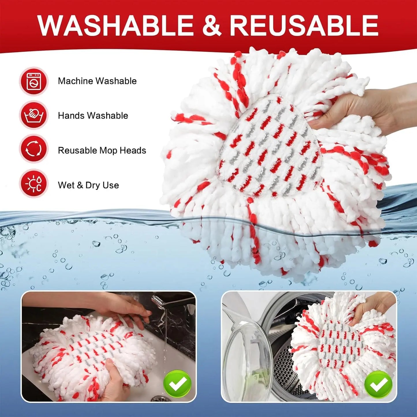 3 Pack Upgraded Spin Mop Replacement Heads with Built-in Scrub Pads 🧹 | 40% Boost Cleaning Power