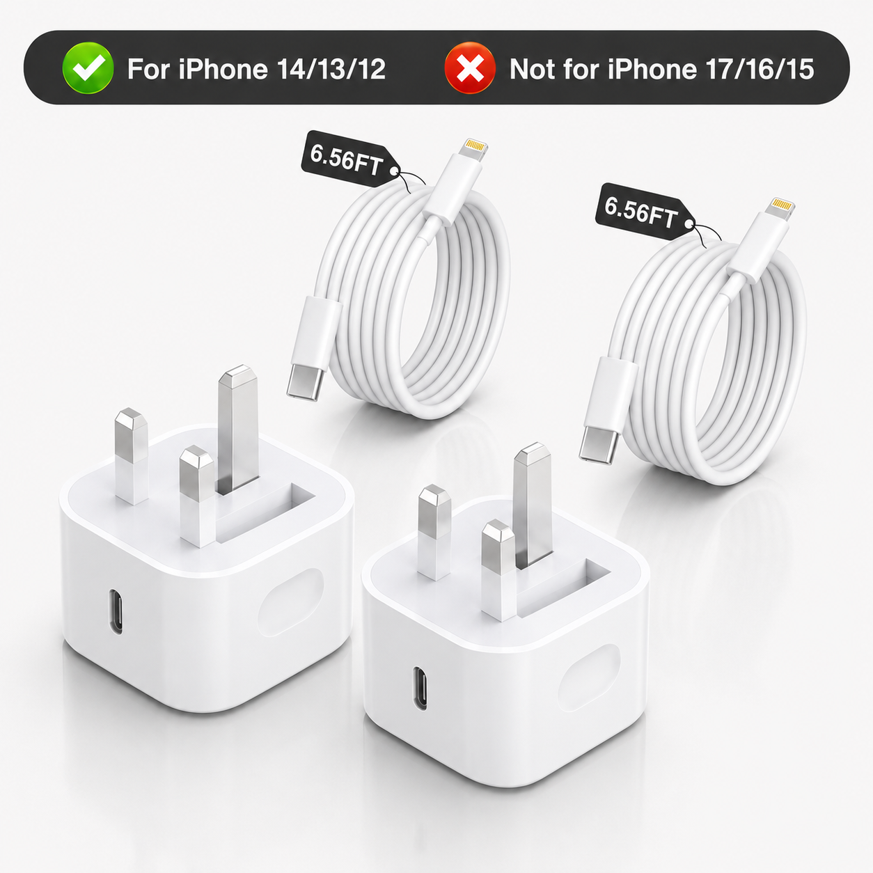 🔥LAST DAY 49% OFF🔥🔌 2-Pack 20W USB-C PD Fast Charger Set ⚡ 6.56 FT Long Charging Cable