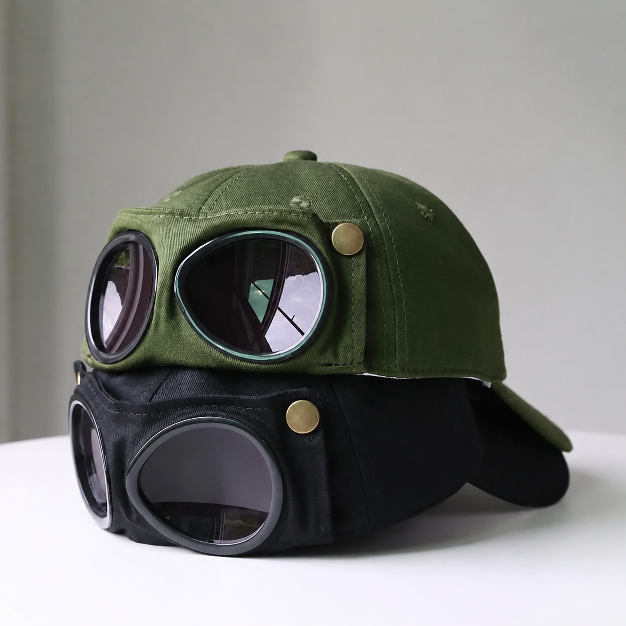 🔥LAST DAY 49% OFF🔥🧢Vintage Pilot Baseball Cap with Flip‑Up Goggles, 🛩️Sun Protection Fitted Hat for Men