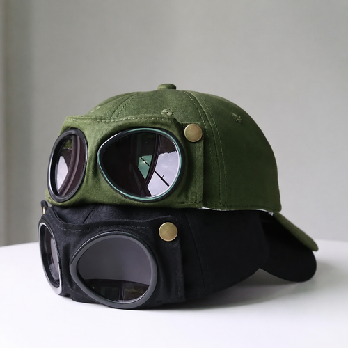 🔥LAST DAY 49% OFF🔥🧢Vintage Pilot Baseball Cap with Flip‑Up Goggles, 🛩️Sun Protection Fitted Hat for Men