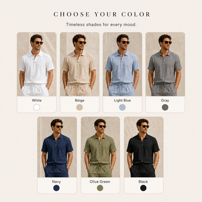 Hot Sales 🔥👕Men Linen Polo 2 Piece Outfit,🌴 Summer Shorts & Long Pants Suit🩳  👖