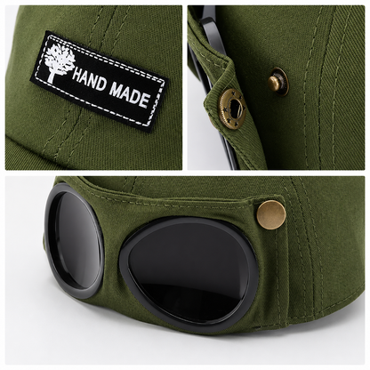 🔥LAST DAY 49% OFF🔥🧢Vintage Pilot Baseball Cap with Flip‑Up Goggles, 🛩️Sun Protection Fitted Hat for Men