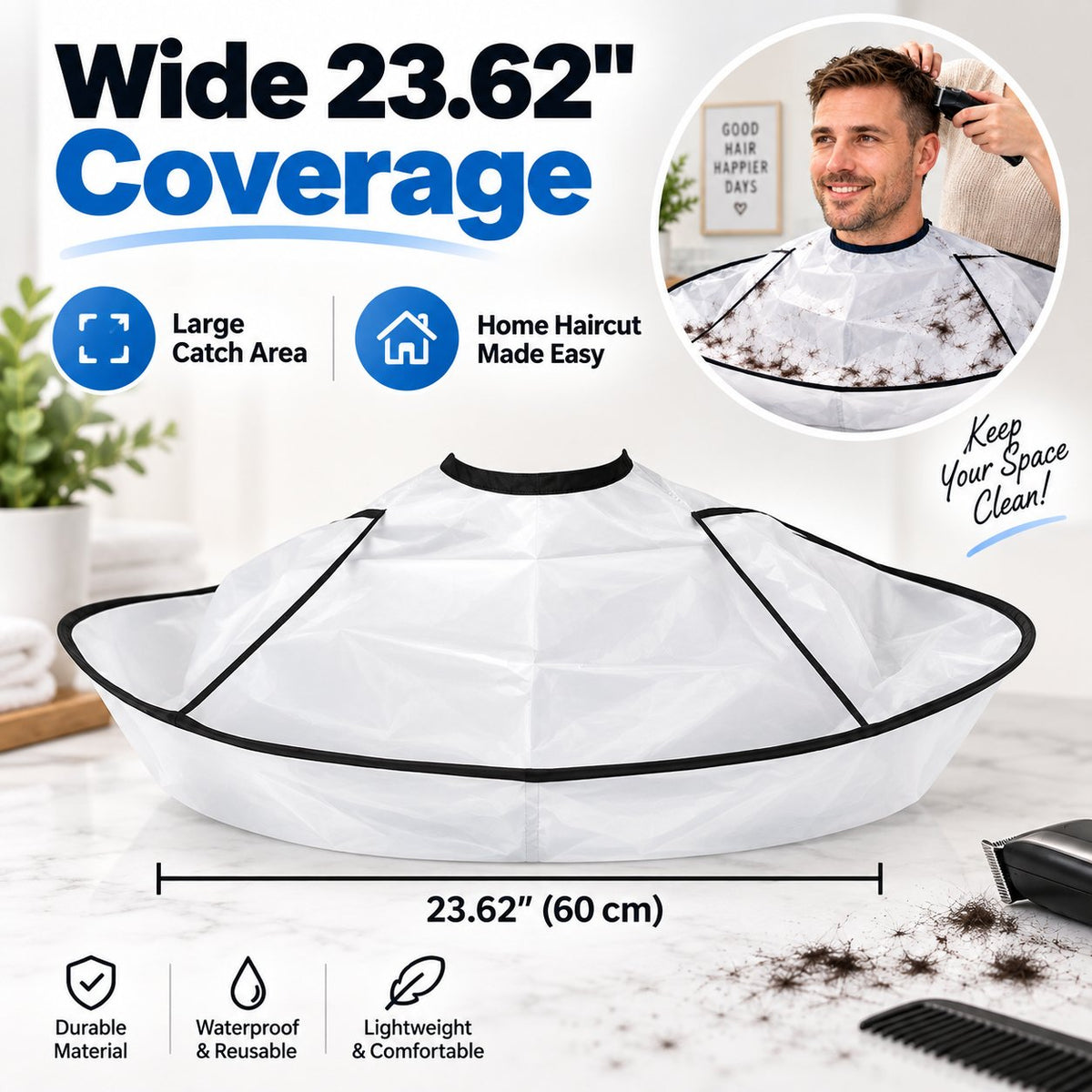 🔥 Limited-Time 49% OFF | ✂️ Foldable Hair Catcher Cape, Waterproof Haircut Cape