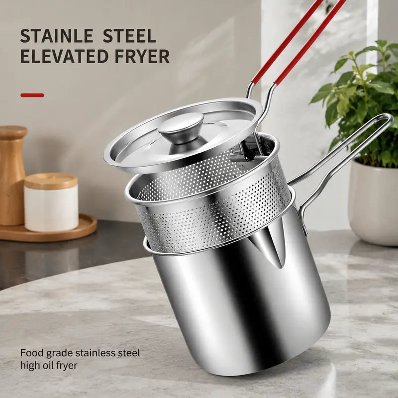 2026🔥🍟 Personal Mini Deep Fryer Set – Stainless Steel Pot with Lift-Out Draining Basket & Food Tongs