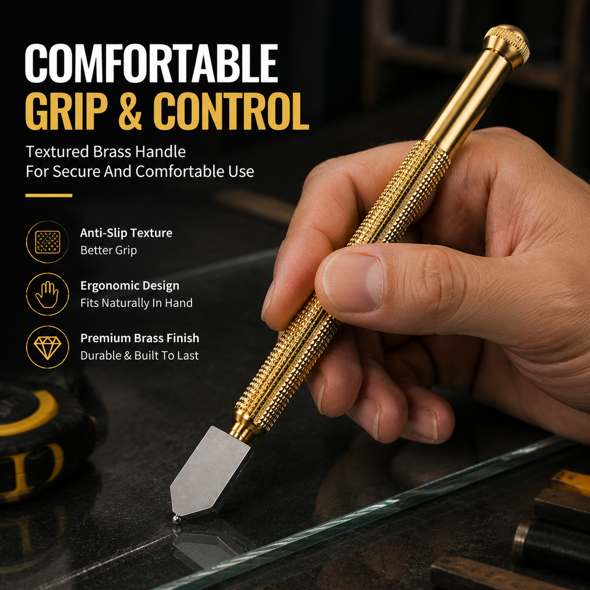🔥 Limited-Time 49% OFF🛠️ Precision Brass Glass Cutter | Carbide Wheel & Tapping Head ✨