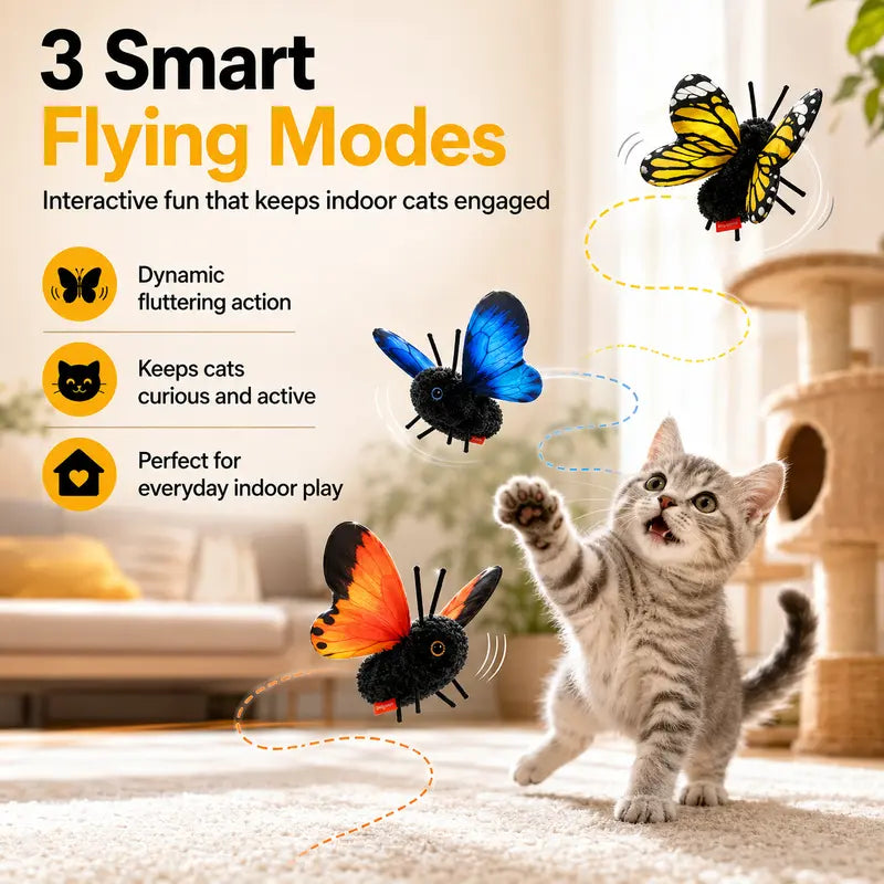 📢LAST DAY 49% OFF🔥🦋Fluttering Butterfly Cat Toy｜😻USB Rechargeable Interactive Motion Toy for Indoor Cats