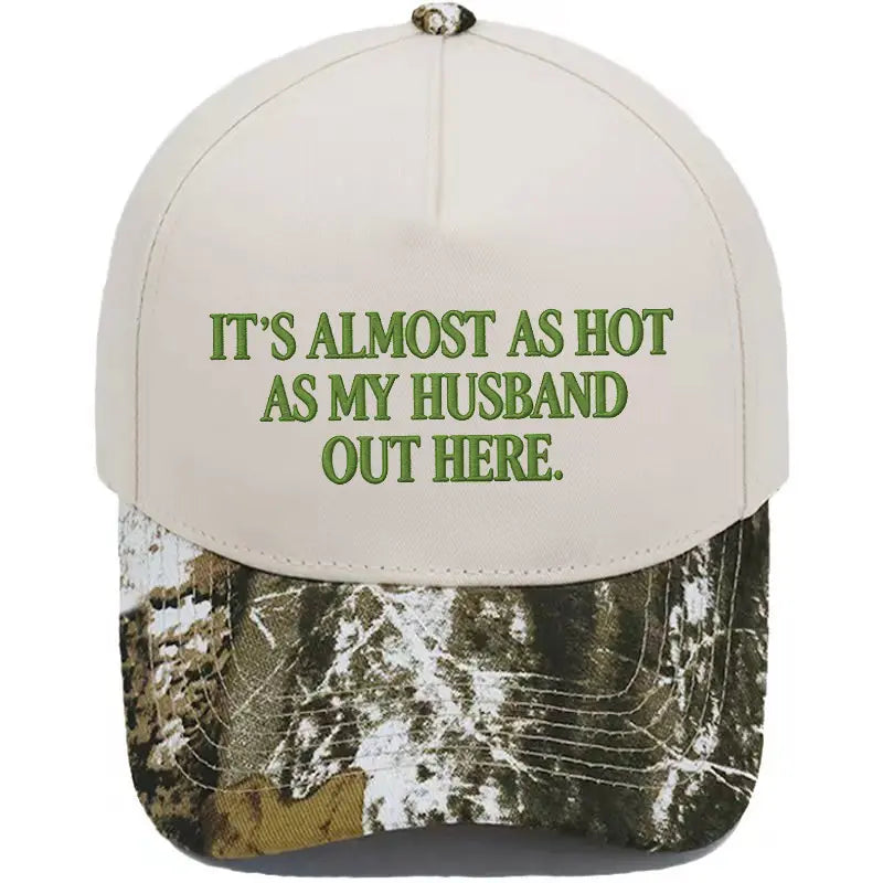 🤣🧢Funny "Almost As Hot As My Husband" Embroidered Hat | Retro Aesthetic Two-Tone Snapback Cap for Women | Trendy Camo & Graphic Summer Statement Baseball Cap