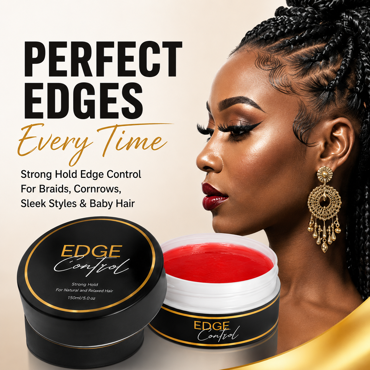 🔥LAST DAY 49% OFF🔥💆‍♀️✨ Large Size Strong Hold Edge Control Gel, No Flake Edge Tamer for Thick Edges & 4C Hair