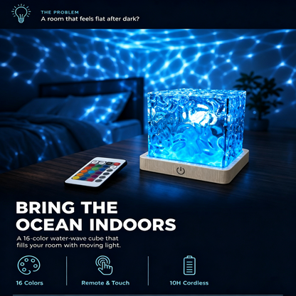 💕49% OFF🔥 Crystal Water Ripple Projector Lamp ✨🌊16-Color Ocean Wave Night Light
