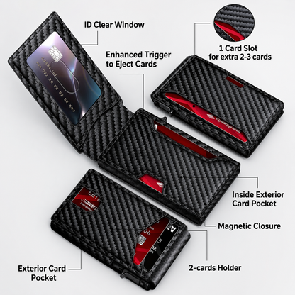 💼Men's Slim RFID Blocking Pop-up Card Wallet | One-Touch Card Ejection, Secure Storage