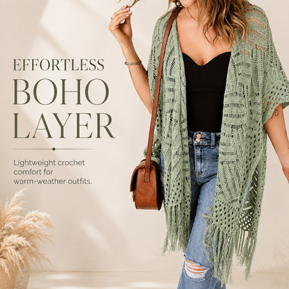 🔥 Limited-Time 49% OFF🏖️ Women's Boho Crochet Fringe Cardigan 🌿 Lightweight Summer Kimono