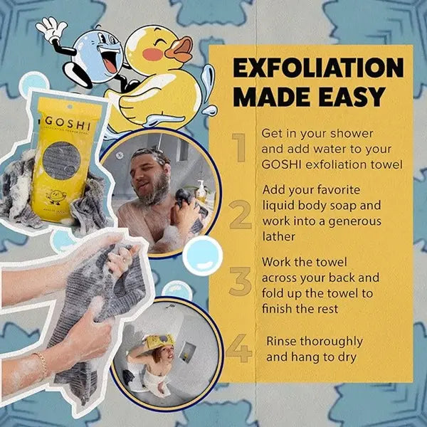 GOSHI Exfoliating Shower Towel - Rip-Resistant Washcloth