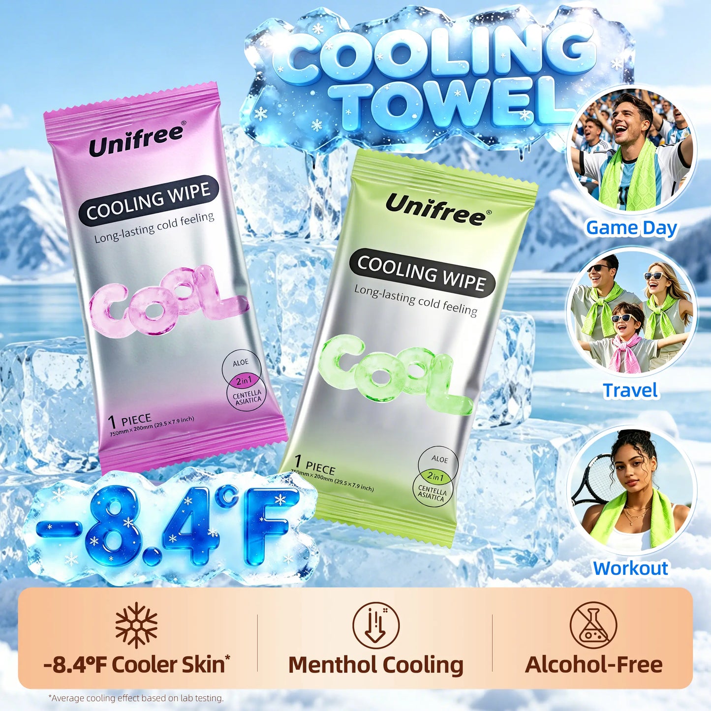 Unifree Cooling Towels & XL Menthol Wipes for Hot Weather Relief