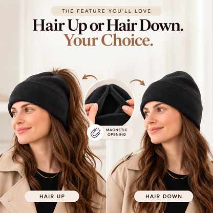 ❄️ Magnetic Ponytail Beanie for Women | Cozy Knit Winter Hat with Hidden Back Opening