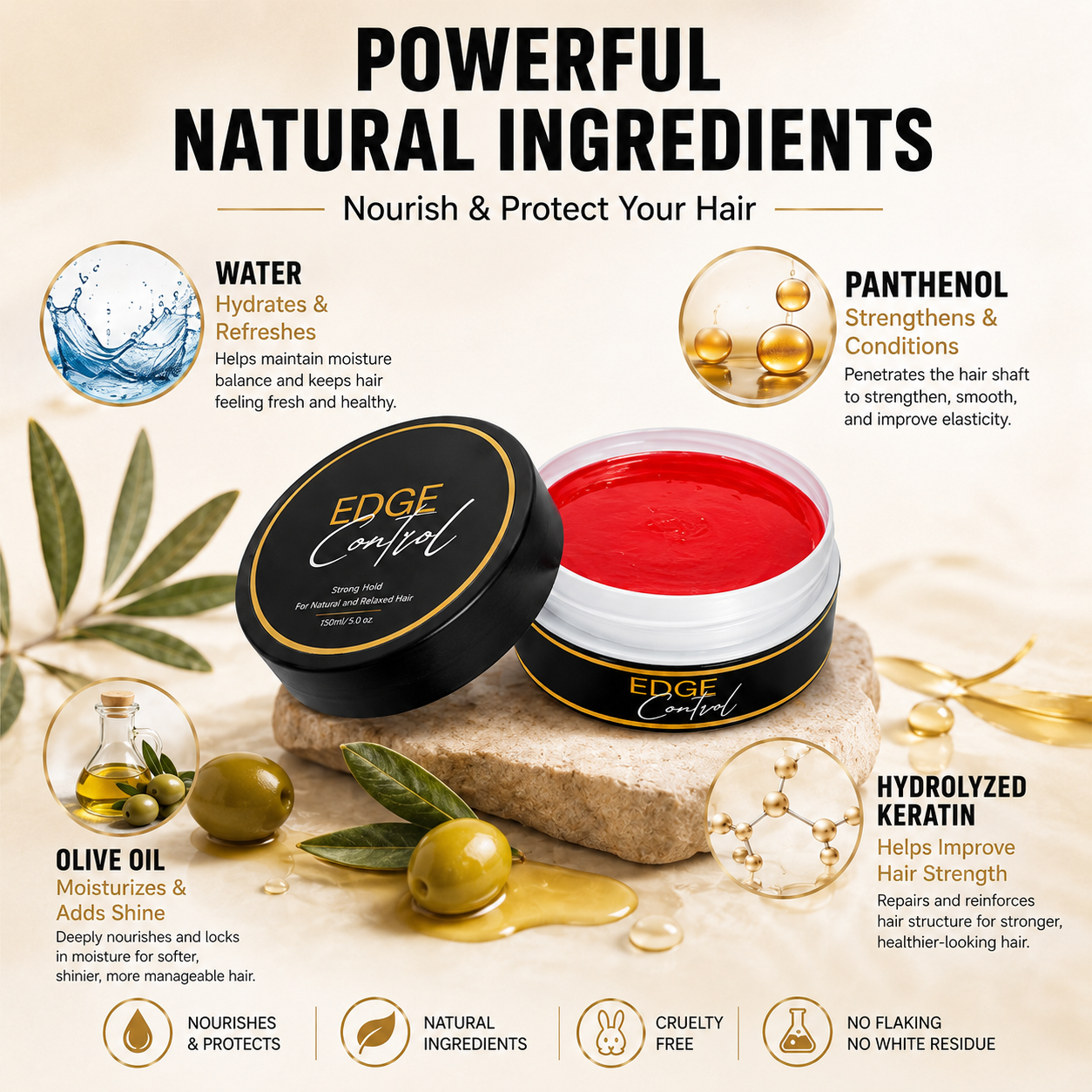 🔥LAST DAY 49% OFF🔥💆‍♀️✨ Large Size Strong Hold Edge Control Gel, No Flake Edge Tamer for Thick Edges & 4C Hair