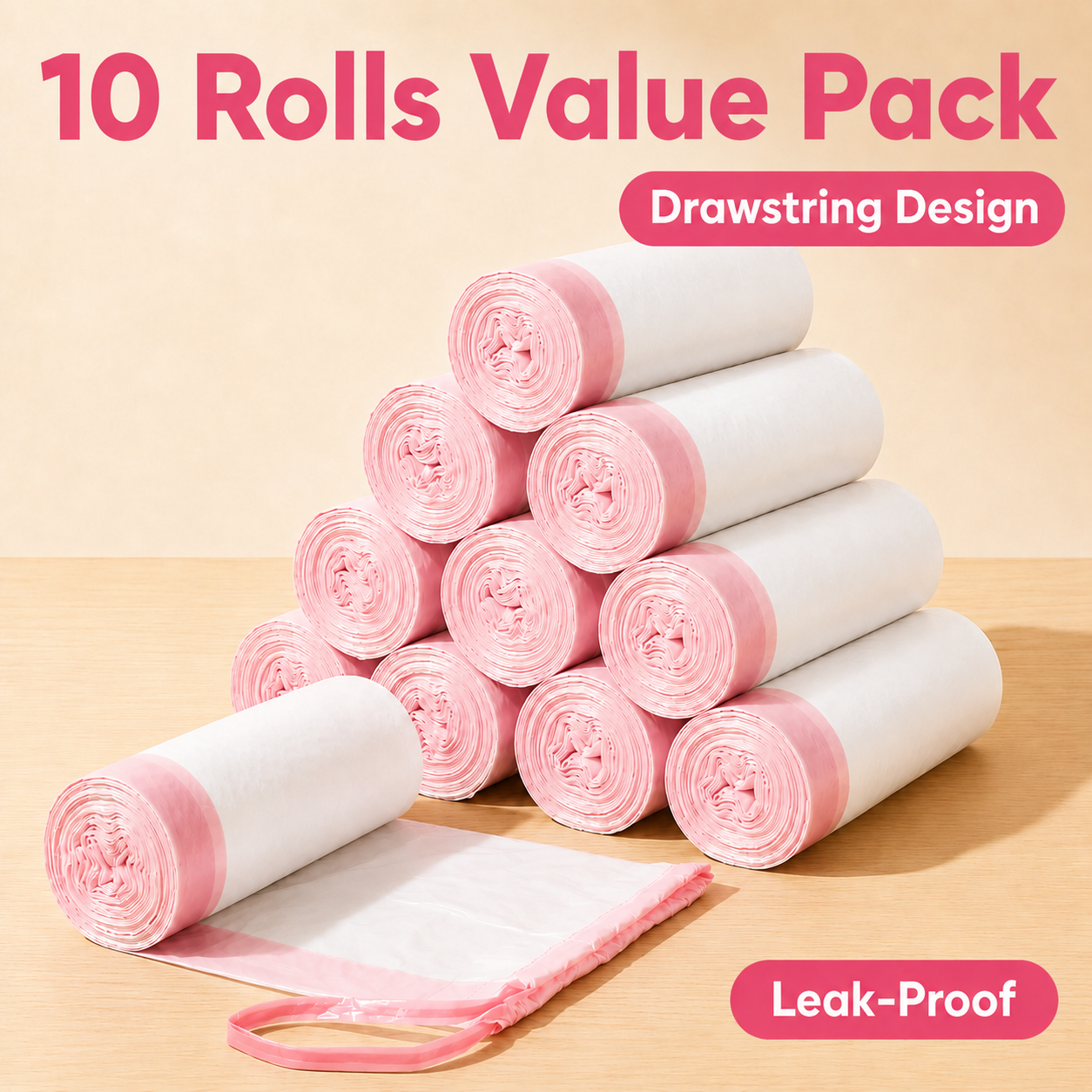 🔥LAST DAY 49% OFF🔥🗑️Drawstring Trash Bags 45×50cm ✨Heavy‑Duty Leak Proof Garbage Bags 75/150‑Count