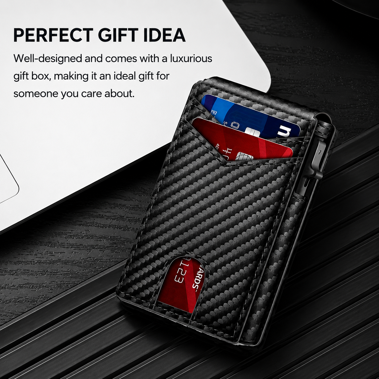 💼Men's Slim RFID Blocking Pop-up Card Wallet | One-Touch Card Ejection, Secure Storage
