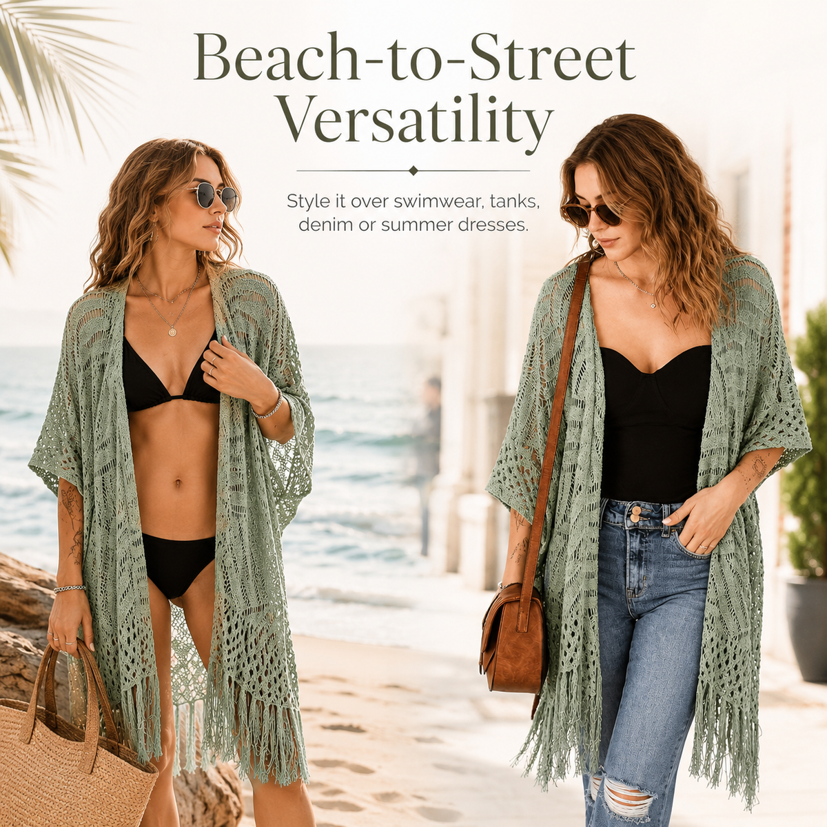 🔥 Limited-Time 49% OFF🏖️ Women's Boho Crochet Fringe Cardigan 🌿 Lightweight Summer Kimono