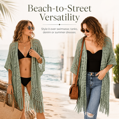 🔥 Limited-Time 49% OFF🏖️ Women's Boho Crochet Fringe Cardigan 🌿 Lightweight Summer Kimono