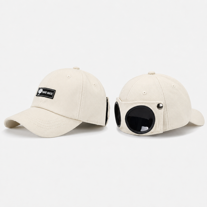 🔥LAST DAY 49% OFF🔥🧢Vintage Pilot Baseball Cap with Flip‑Up Goggles, 🛩️Sun Protection Fitted Hat for Men