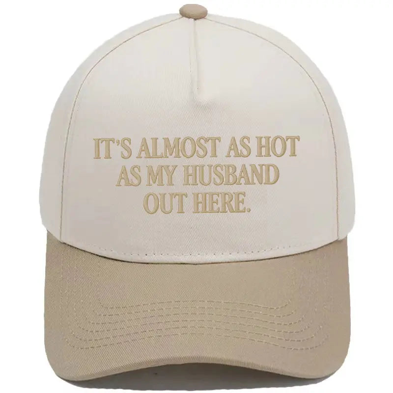 🤣🧢Funny "Almost As Hot As My Husband" Embroidered Hat | Retro Aesthetic Two-Tone Snapback Cap for Women | Trendy Camo & Graphic Summer Statement Baseball Cap