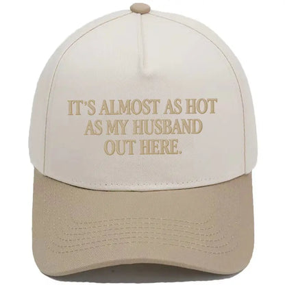 🤣🧢Funny "Almost As Hot As My Husband" Embroidered Hat | Retro Aesthetic Two-Tone Snapback Cap for Women | Trendy Camo & Graphic Summer Statement Baseball Cap