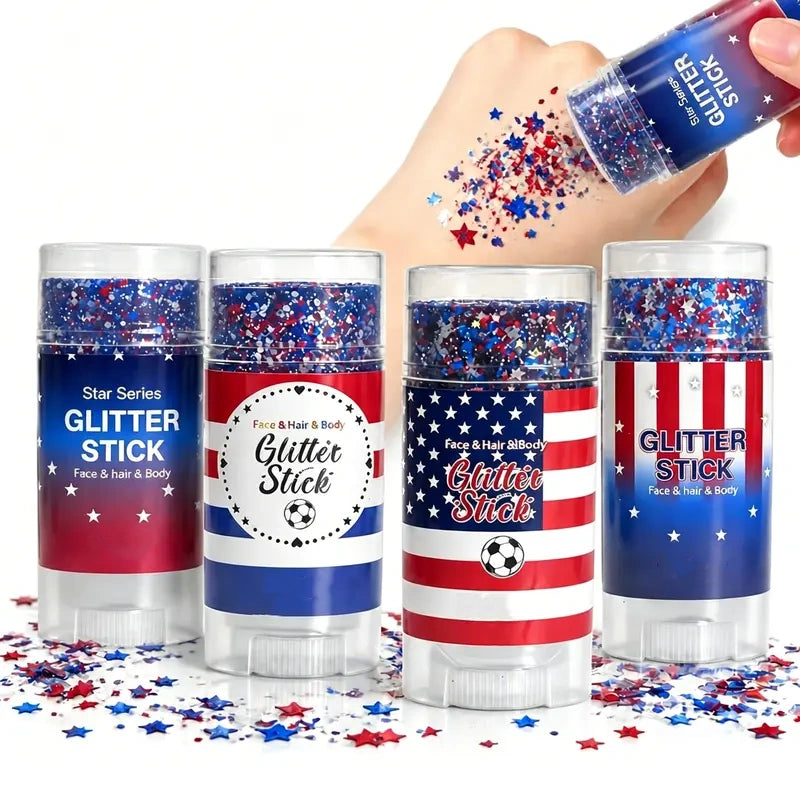 3-in-1 Patriotic Glow😍✨Red, White & Blue Glitter Body Stick