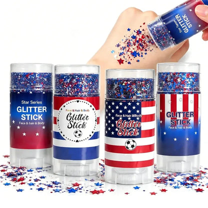 3-in-1 Patriotic Glow😍✨Red, White & Blue Glitter Body Stick