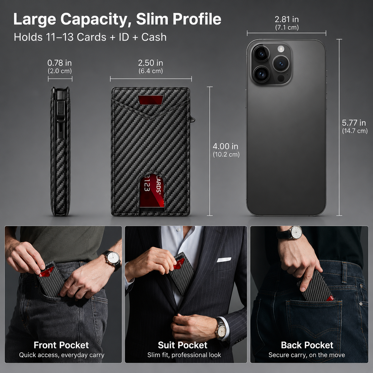 💼Men's Slim RFID Blocking Pop-up Card Wallet | One-Touch Card Ejection, Secure Storage