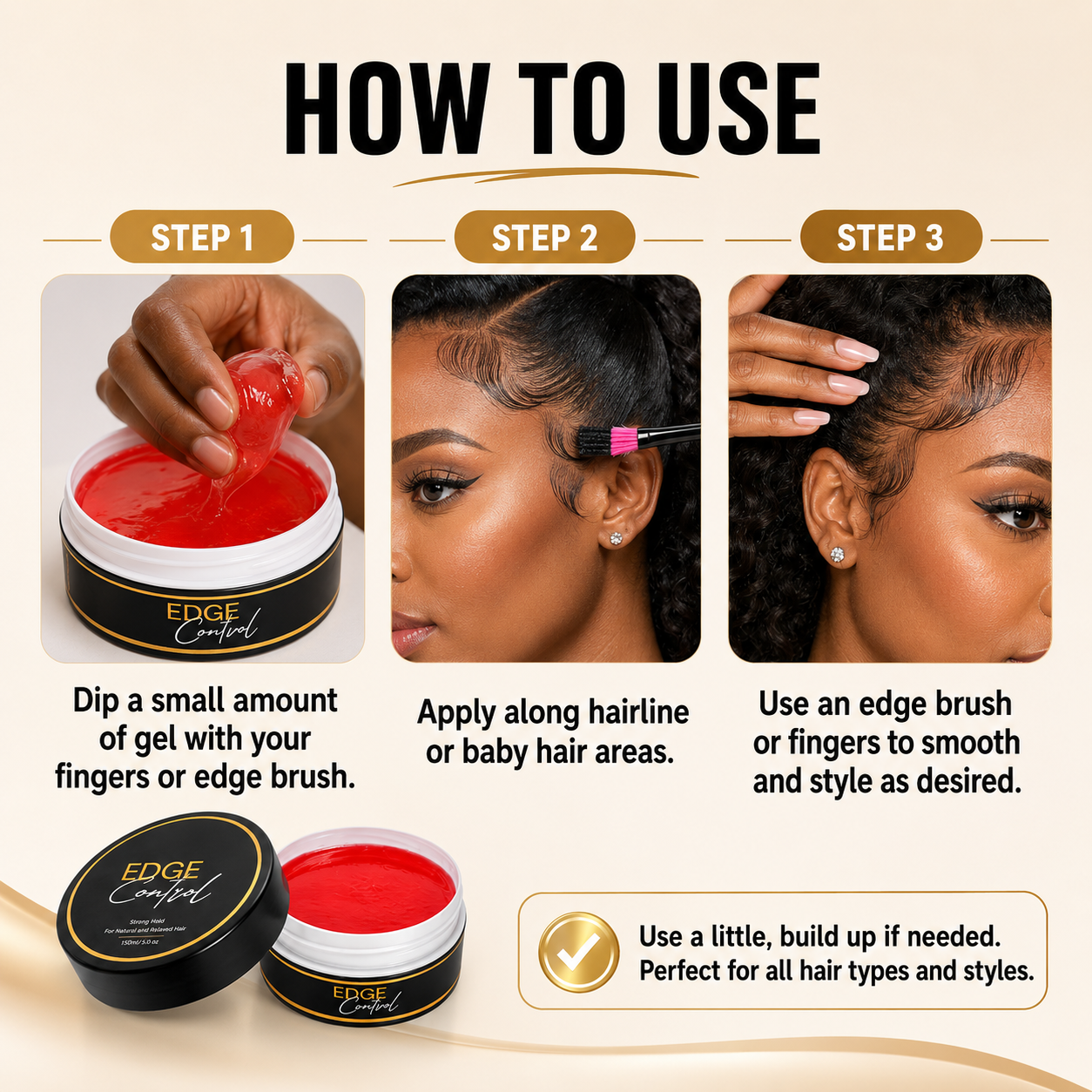 🔥LAST DAY 49% OFF🔥💆‍♀️✨ Large Size Strong Hold Edge Control Gel, No Flake Edge Tamer for Thick Edges & 4C Hair