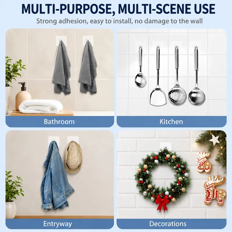 🔥49% OFF💪Drill‑Free Self‑Adhesive Wall Hooks｜Heavy‑Duty Waterproof Sticky Hooks