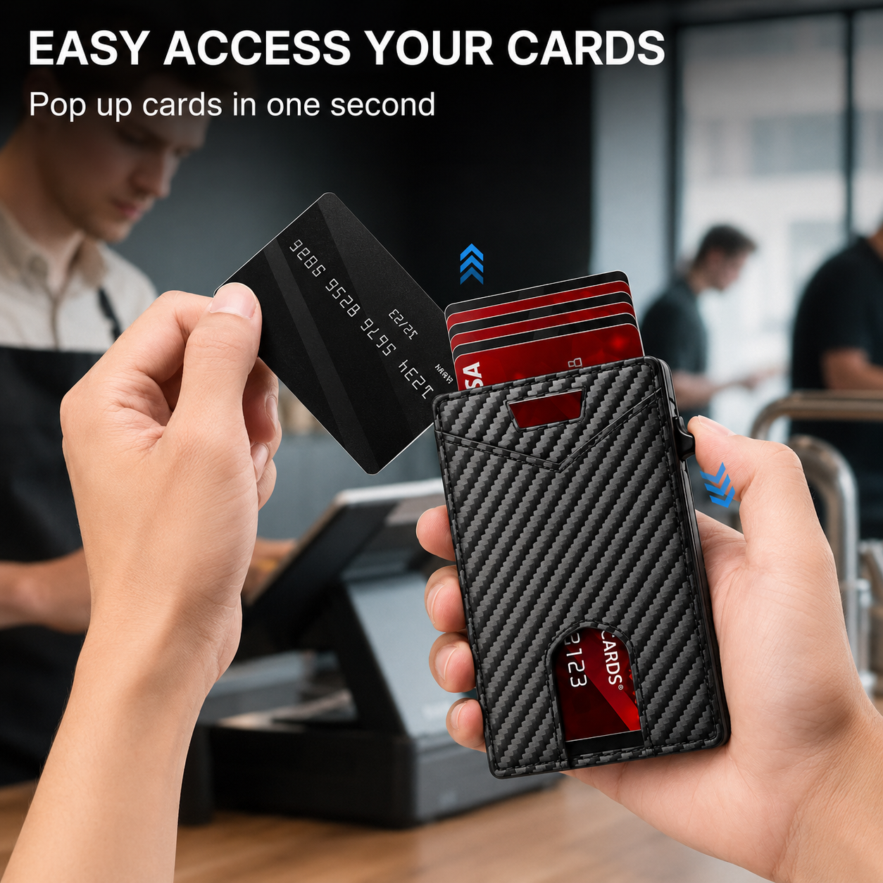 💼Men's Slim RFID Blocking Pop-up Card Wallet | One-Touch Card Ejection, Secure Storage