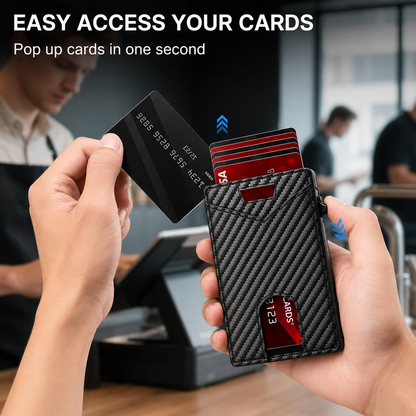 💼Men's Slim RFID Blocking Pop-up Card Wallet | One-Touch Card Ejection, Secure Storage