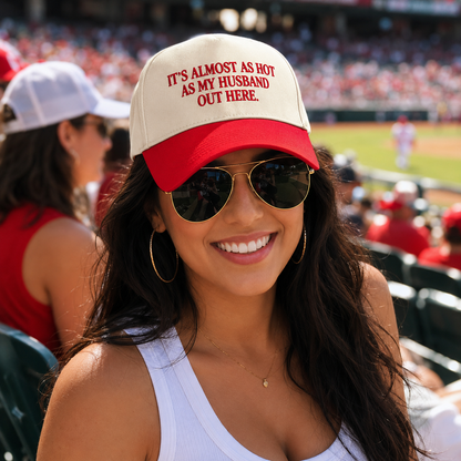🤣🧢Funny "Almost As Hot As My Husband" Embroidered Hat | Retro Aesthetic Two-Tone Snapback Cap for Women | Trendy Camo & Graphic Summer Statement Baseball Cap