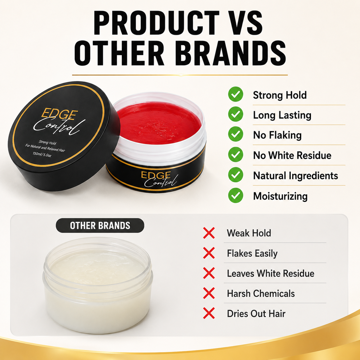 🔥LAST DAY 49% OFF🔥💆‍♀️✨ Large Size Strong Hold Edge Control Gel, No Flake Edge Tamer for Thick Edges & 4C Hair