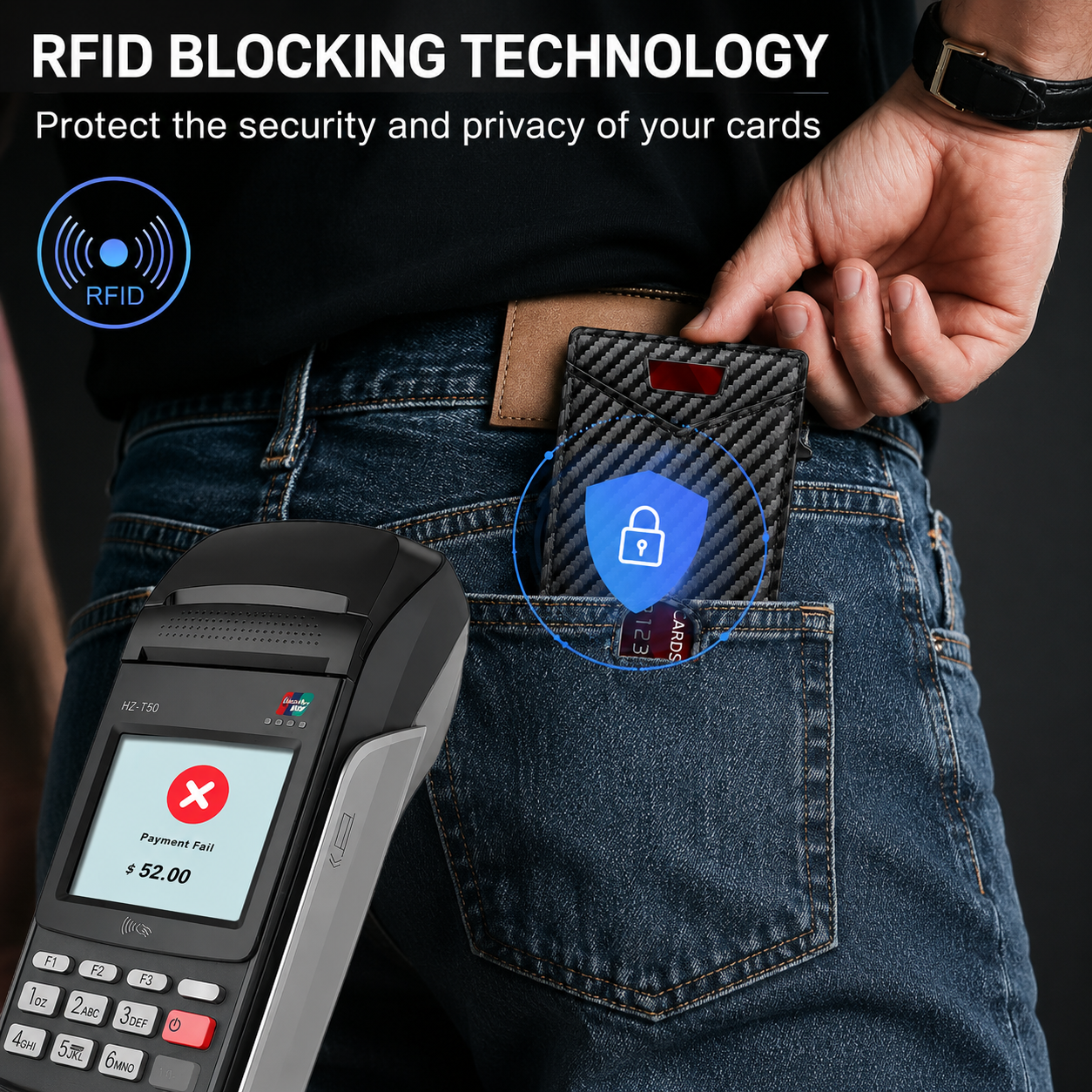💼Men's Slim RFID Blocking Pop-up Card Wallet | One-Touch Card Ejection, Secure Storage